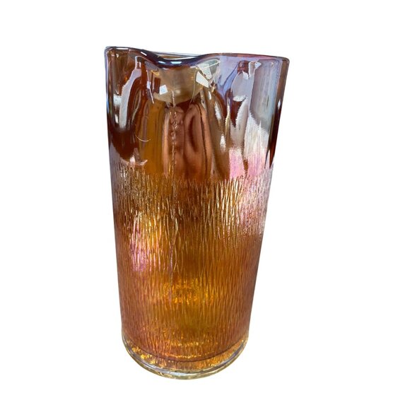 Vintage Amber Marigold Carnival Glass Pitcher With Textured Finish SKU 9319 - Picture 2 of 10